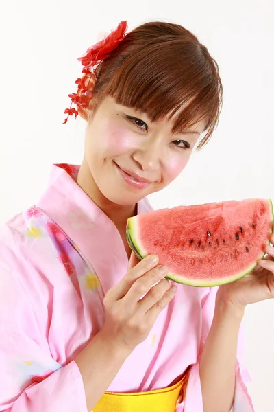 Young woman with watermelon　 — Stock fotografie